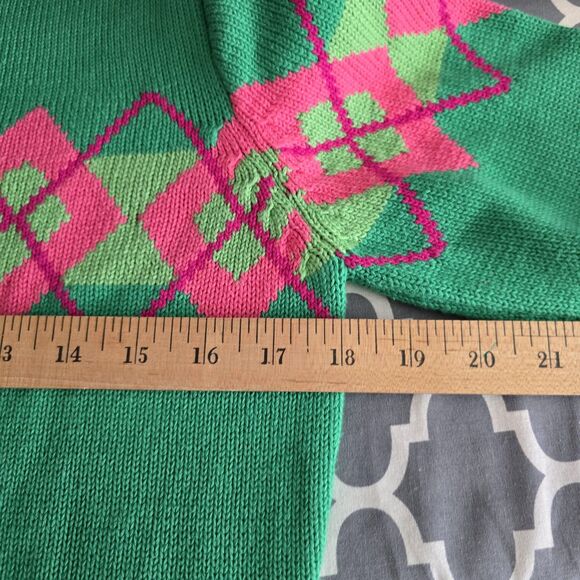 Lilly Pulitzer Sweater Womens Medium Green Argyle Crewneck Pullover Cotton - Picture 8 of 9